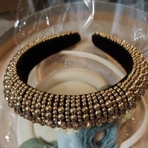 Headband NWOT Elegant Metal Goldtone Beads &  Rhinestones FINAL